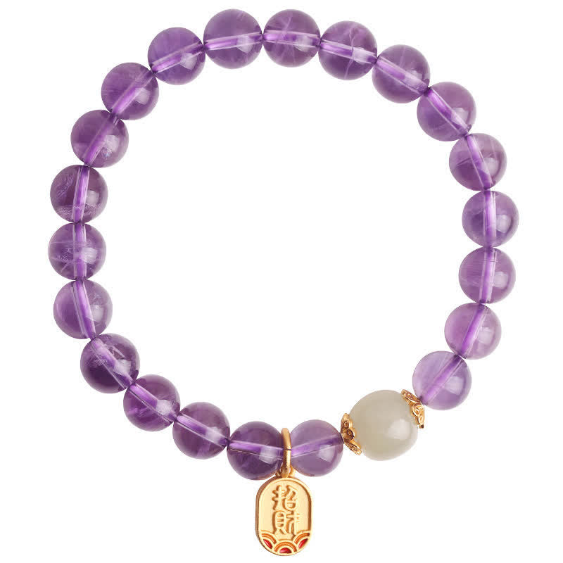 Buddha Stones Naturalny Ametyst Kryształ Hetian Jade Healing Charm Bransoletka