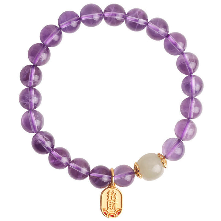 Buddha Stones Naturalny Ametyst Kryształ Hetian Jade Healing Charm Bransoletka