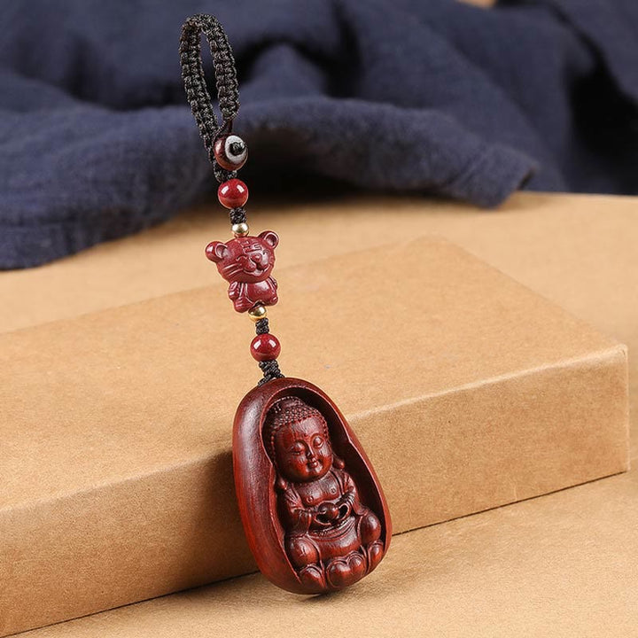 Buddha Stones Mały liść Czerwony Sandałowiec Budda Cynober Chiński Zodiak Amulet Ochrona Brelok