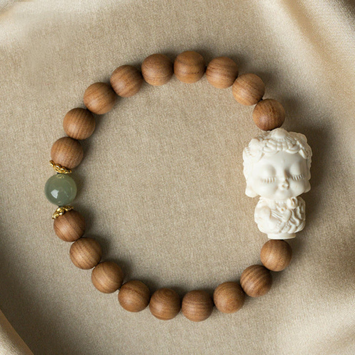 Buddha Stones Sandałowe Hetian Jadeit Ivory Fruit Zielona Tara Bransoletka Ochronna