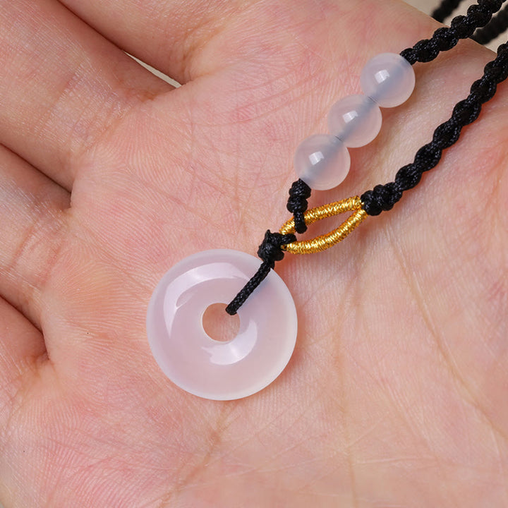 Buddha Stones Kwarc Truskawkowy Chalcedon Klamra Pokoju Naszyjnik Uzdrawiający Wisiorek