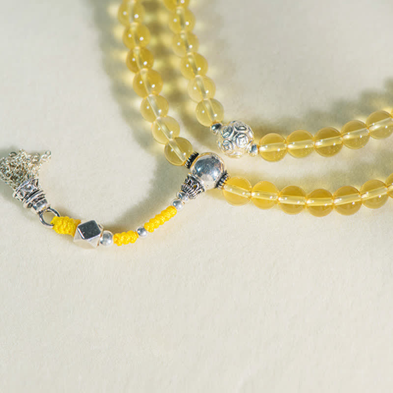 Buddha Stones 108 Koraliki Mala 925 Srebro Sterling Naturalny Cytryn Czerwony Agat Biały Jade Bransoletka z Zawieszką Dobrobytu