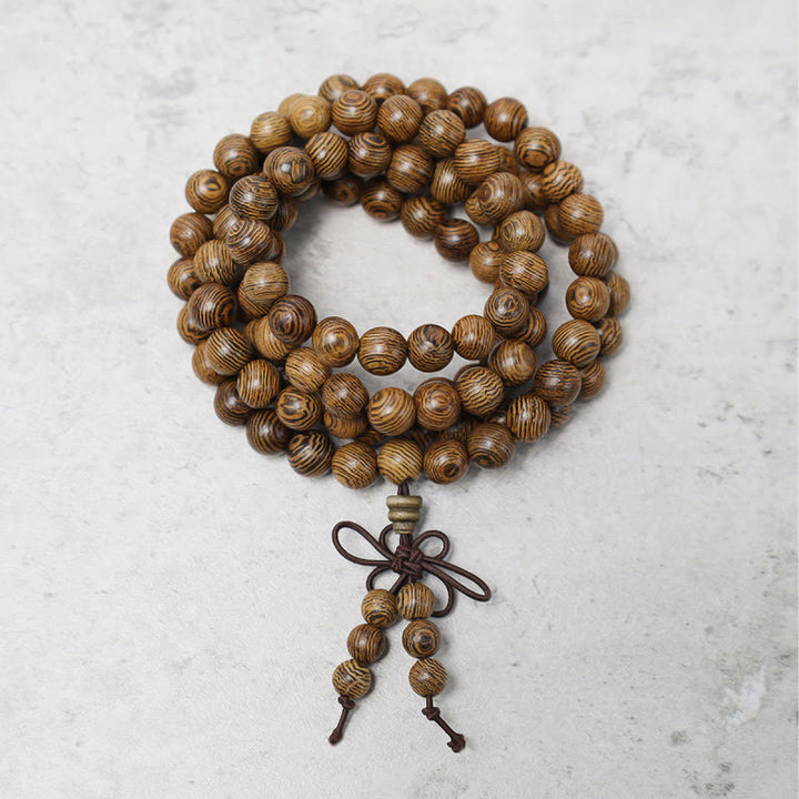 Buddha Stones 108 Mala Koraliki Bransoletka Modlitwa Medytacja Sandałowiec Elastyczny - Drewno wenge - image 13