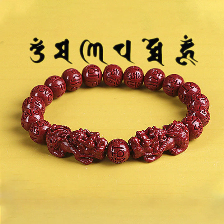 Buddha Stones Naturalne Podwójne PiXiu Cinnabar Om Mani Padme Hum Bogactwo Szczęście Koralikowa Bransoletka