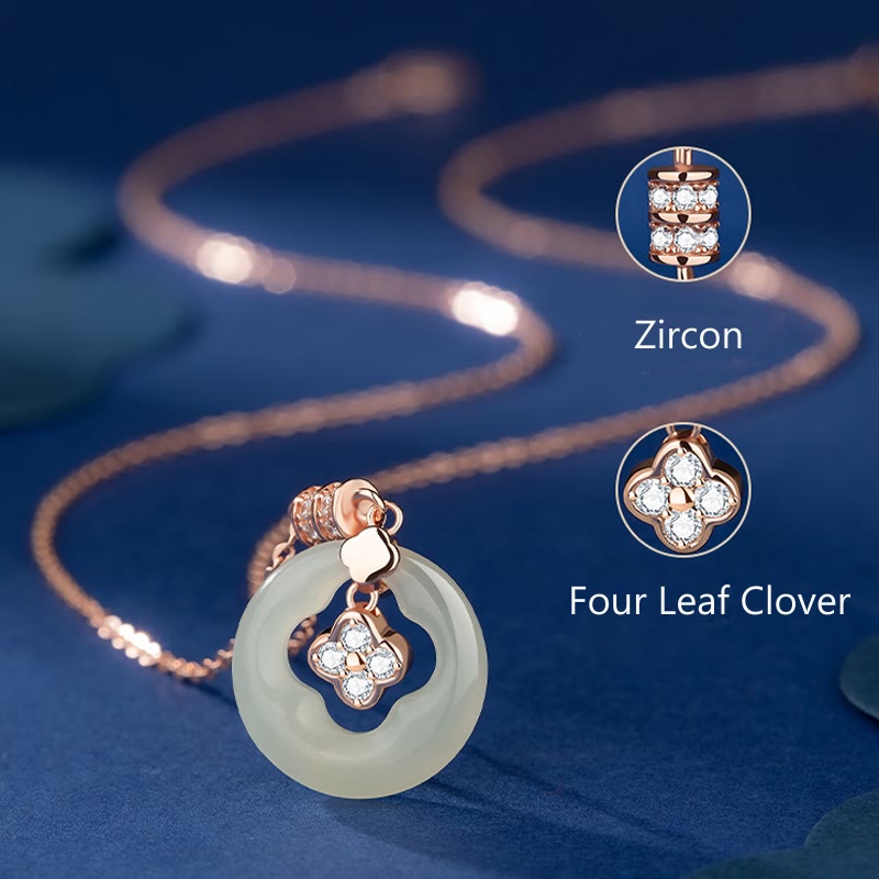 Buddha Stones 925 Srebro Sterling Naturalny Hetian Jade Szczęśliwy Czterolistna Koniczyna Cyrkon Naszyjnik Wisiorek Z Pudełkiem Prezentowym
