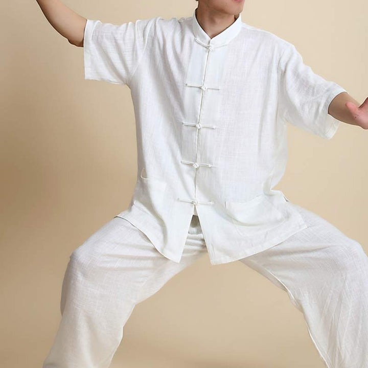 Buddha Stones Medytacja Zen Modlitwa Duchowa Tai Chi Qigong Praktyka Unisex Haft Odzież Zestaw - Krótki rękaw biały - US14, UK/AU18, EU46 (3XL) - image 22