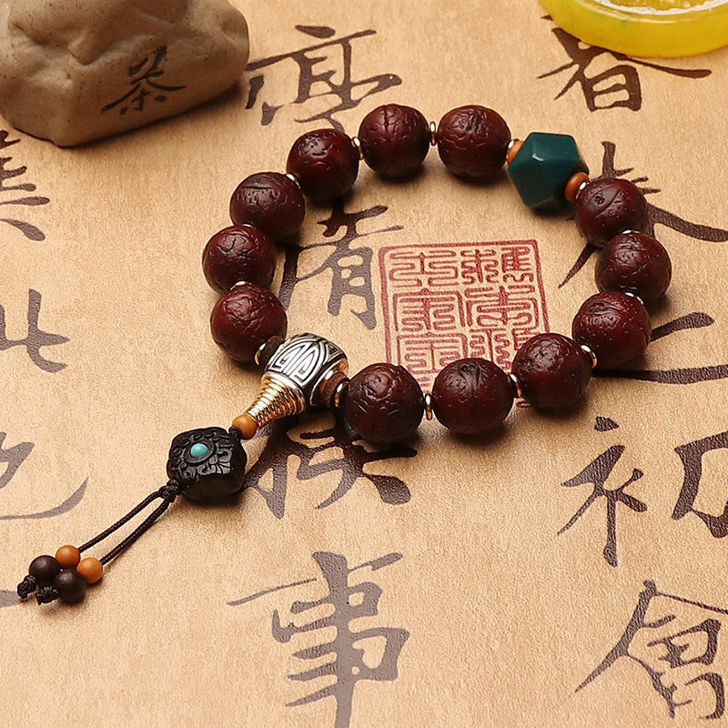 Buddha Stones Tybetańskie Nasiona Bodhi Agat Koralik Szczęście Bogactwo Tassel Charm Nadgarstek Mala