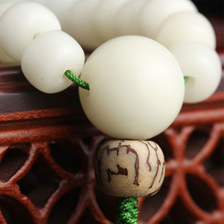 Buddha Stones Biały Jadeit Bodhi Lotus Mala Harmony Naszyjnik Bransoletka