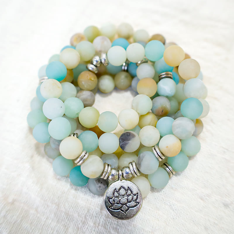 Buddha Stones Tybetański Kamień Amazonitowy Błogosławieństwo Lotos Mala