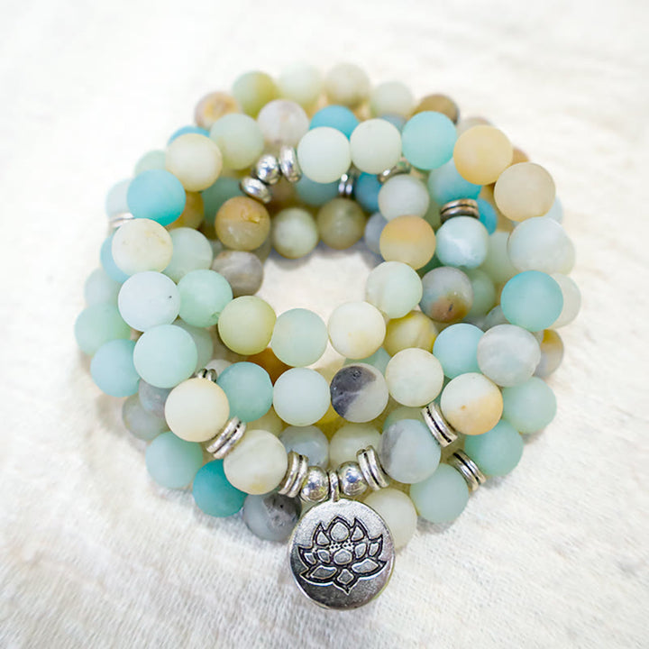 Buddha Stones Tybetański Kamień Amazonitowy Błogosławieństwo Lotos Mala