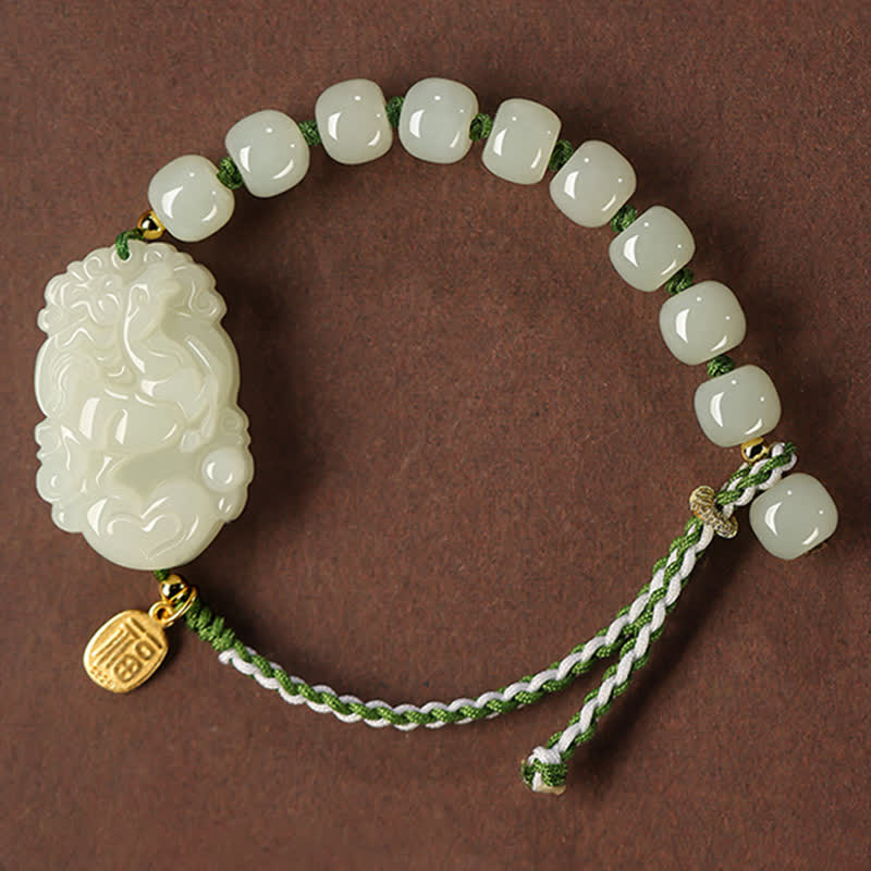 Bransoletka ze srebra próby 925 ze sznurka z chińskim znakiem zodiaku Hetian Jade