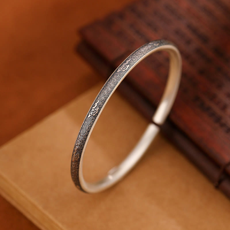 Buddha Stones Vintage 999 Srebro Sterlingowe Pomyślny Projekt Chmur Bransoletka Szczęścia Bangle - image 3