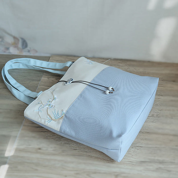 Kwiat gruszy śliwka brzoskwiniowy kwiat bambus haft płótno duża pojemność torba na ramię torba typu tote - image 18