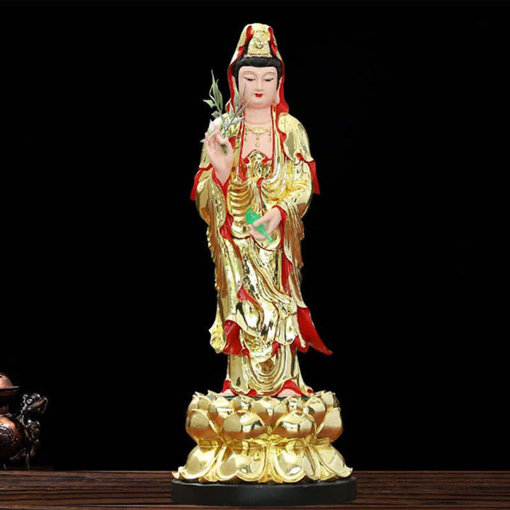 Chenrezig Bodhisattwa Awalokiteśwara Figurka Harmonia Żywica Dekoracja Domu - Złoto - image 4