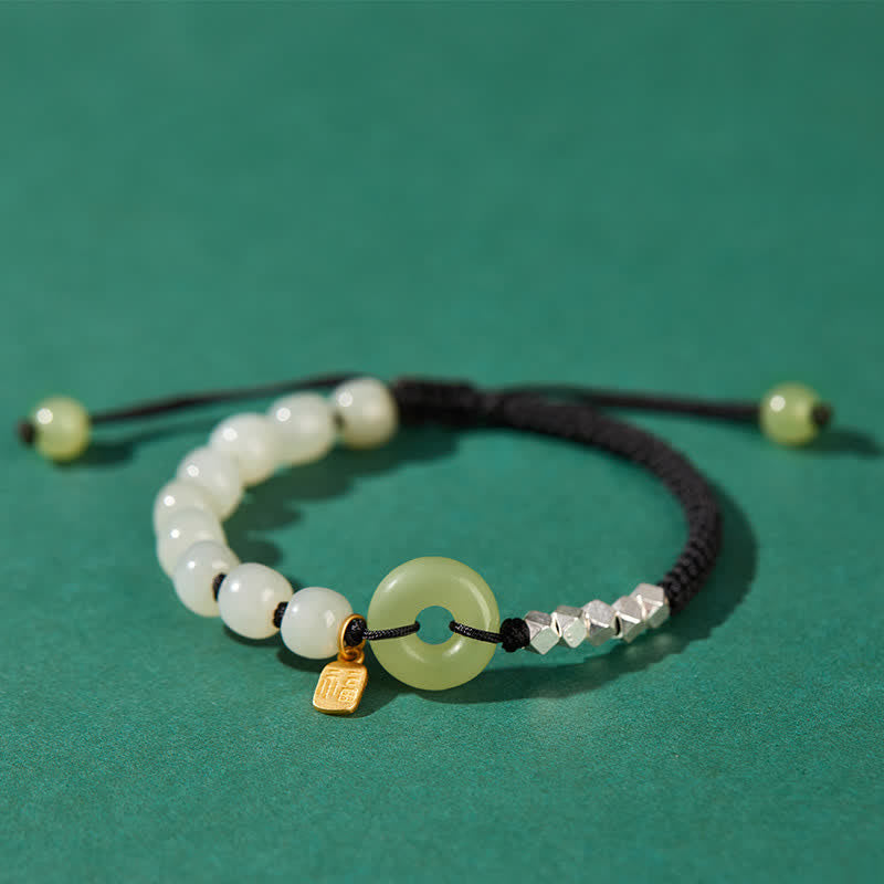 Buddha Stones 925 Srebro Sterlingowe Hetian Jade Klamra Pokoju Koralikowa Bransoletka Szczęścia Szczęścia