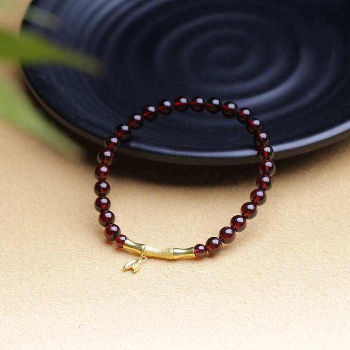 Buddha Stones 14K Miedziane Złoto 925 Srebro platerowane Złoto Naturalny Granat Bambusowa Bransoletka Ochronna