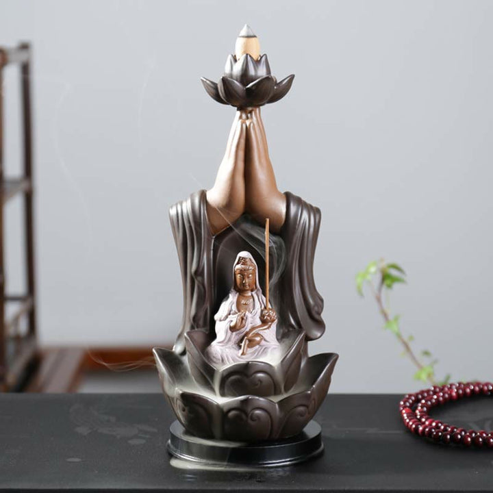 Budda Awalokiteśwara Czenrezig Ksitigarbha Ceramiczny palnik kadzielniczy z błogosławieństwem lotusu