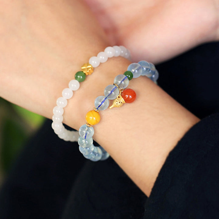 Bransoletka z akwamarynowo-czerwonym agatem Peace Gourd Charm
