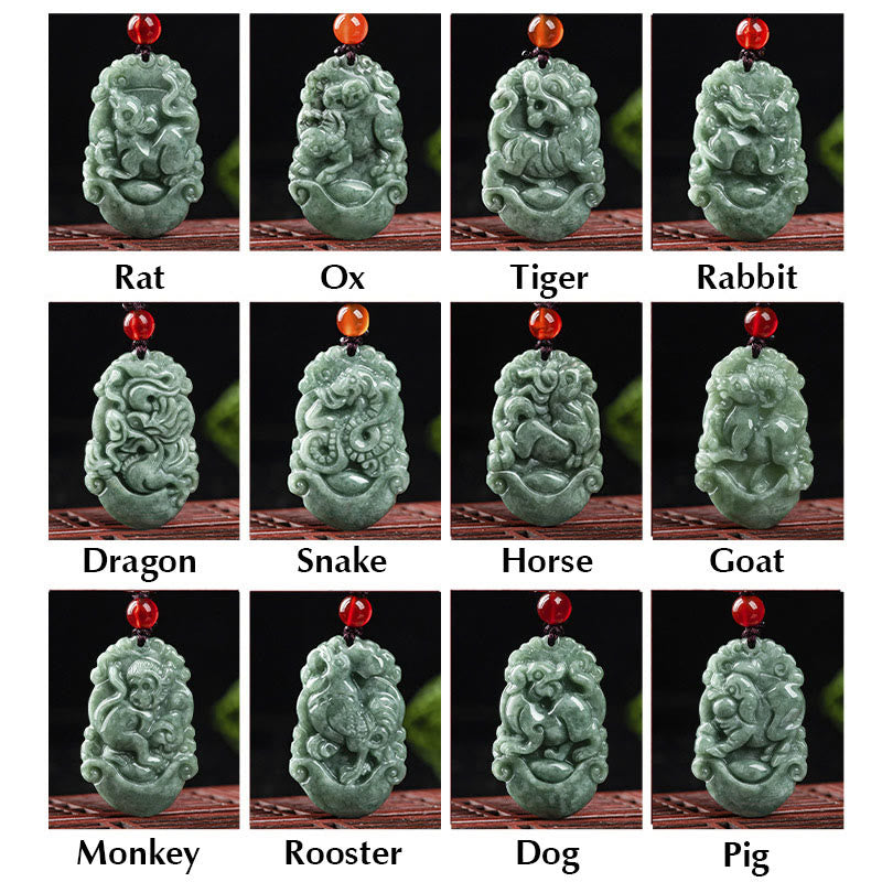 Buddha Stones Naturalny Jadeit 12 Chiński Zodiak Naszyjnik Wisiorek Dobrobytu - image 26