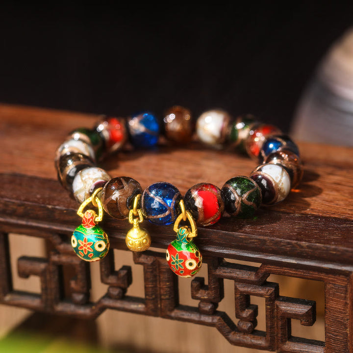 Buddha Stones Pięć Elementów Złota Połykająca Bestia Rodzina Charm Liuli Szklana Koralik Bransoletka Szczęścia