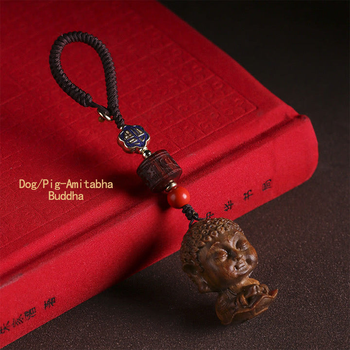 Chiński Zodiak Natal Budda Zielony Sandałowiec Om Mani Padme Hum Brelok Pokoju