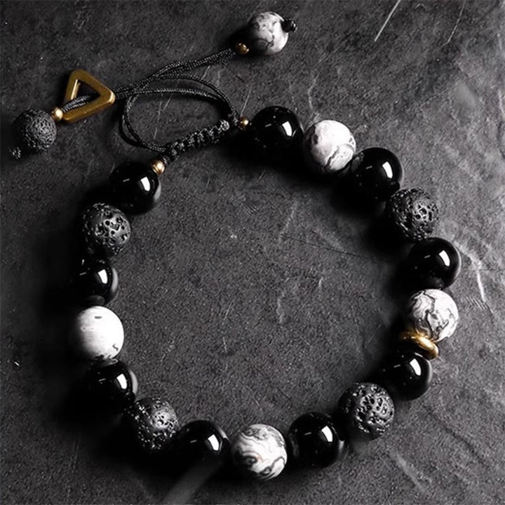 Bransoletka z Buddha Stones Czarny obsydian Kamień lawowy Yin Yang Siła