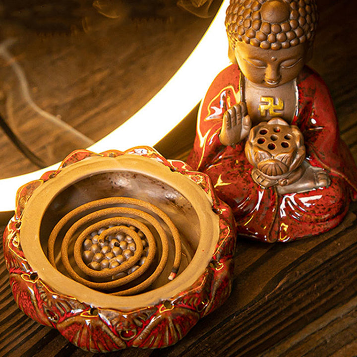 Buddha Stones Budda Lotos Cofający Dym Fontanna Ceramiczny Błogosławieństwo Kadzielnica Z Dekoracją Światła