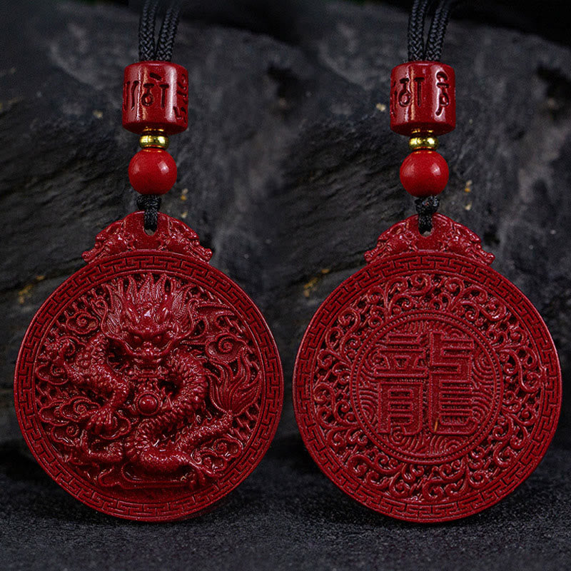 Buddha Stones Rok Smoka Naturalny Cynobrowy Naszyjnik Ochronny Smoka Wisiorek