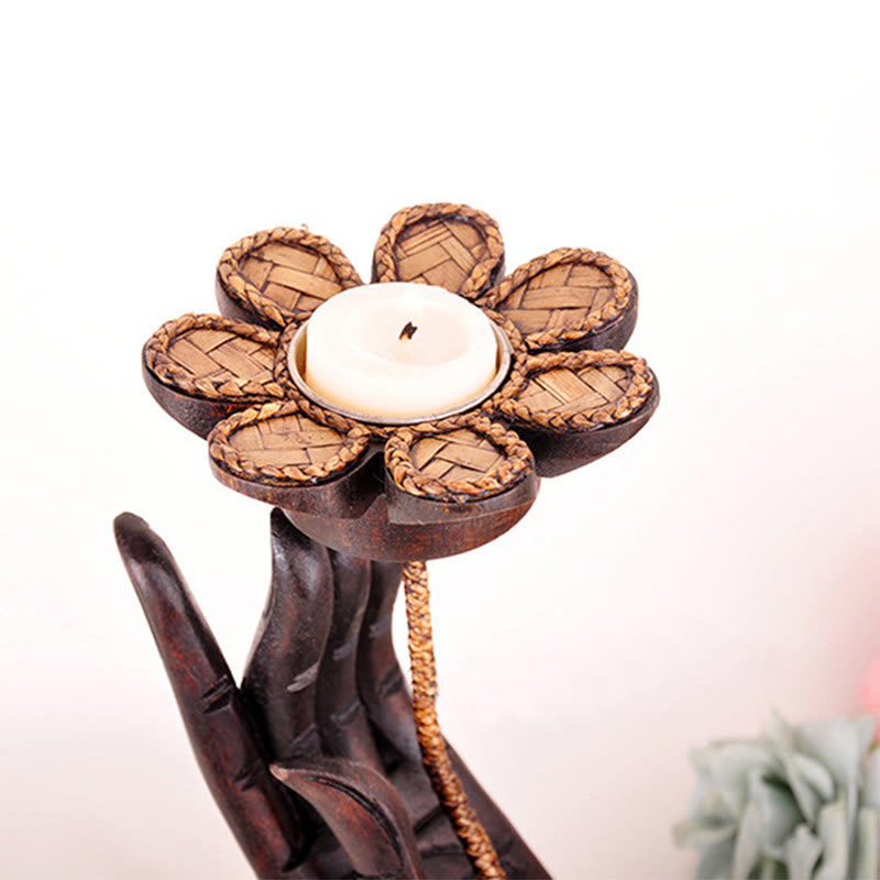 Buddha Stones Wzór Dłoni Drewniany Świecznik Domowy Świecznik Dekoracja