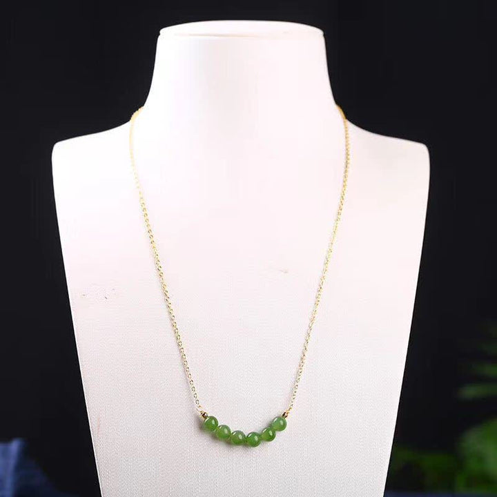 Naszyjnik z koralików Hetian Cyan Jade wykonany ze złota 14k