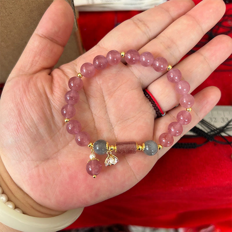 Bransoletka z Buddha Stones Naturalny Kwarc Truskawkowy Cyrkon Kwiat Pozytywny Charm