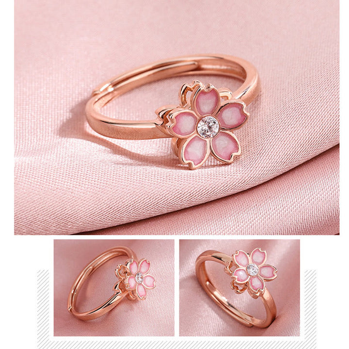 Buddha Stones 925 Srebro Sterlingowe Bransoletka Błogosławieństwo Kwiat Wiśni Obrotowy Łańcuszek Pierścień - image 17