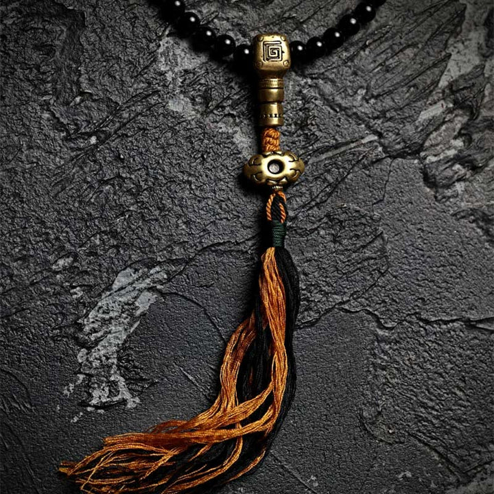 Buddha Stones Tybetańskie 108 Mala Koraliki Czarny Onyks Tygrysie Oko Dziewięć Pałaców Bransoletka Ochronna Bagua