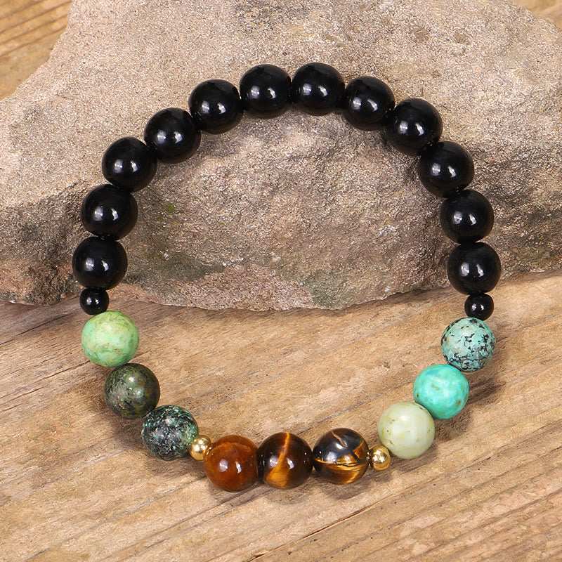 Buddha Stones 108 Koraliki Mala Naturalny Kamień Tygrysie Oko Turkus Ochrona Siła Bransoletka Naszyjnik