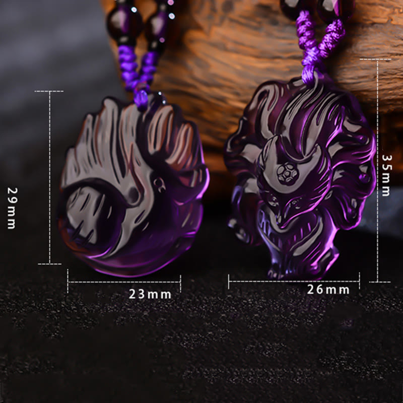 Buddha Stones Naturalny Ametyst Biały Kryształ Cytryn Dziewięcioogonowy Lis Szczęście Naszyjnik Wisiorek
