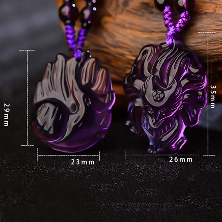Buddha Stones Naturalny Ametyst Biały Kryształ Cytryn Dziewięcioogonowy Lis Szczęście Naszyjnik Wisiorek