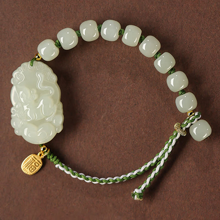 Bransoletka ze srebra próby 925 ze sznurka z chińskim znakiem zodiaku Hetian Jade