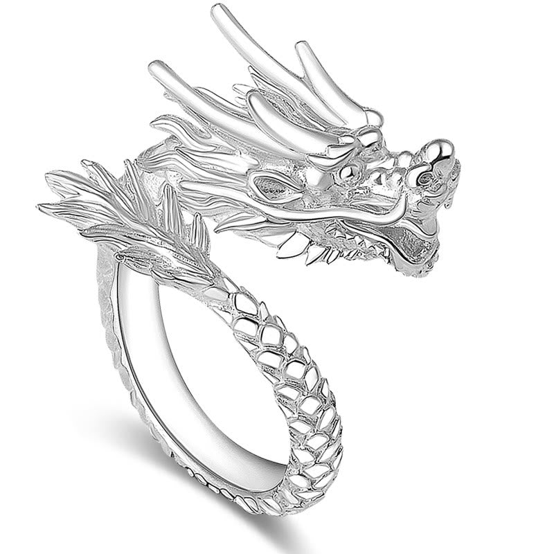 Buddha Stones 990 Srebro Sterlingowe Vintage Dragon Design Szczęście Ochrona Siła Regulowany Pierścień