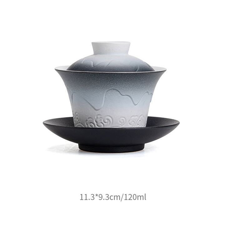 Buddha Stones Retro Niebieski Ocean Fale Morskie Gradient Ceramiczny Gaiwan Sancai Filiżanka Kung Fu Filiżanka I Spodek Z Pokrywką