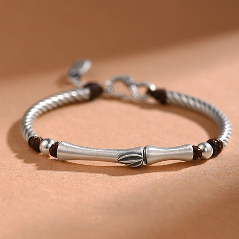 Buddha Stones 999 Srebro Sterling Wzór Bambusa Bransoletka Cicada Luck Wealth - Srebro próby 999 - image 0