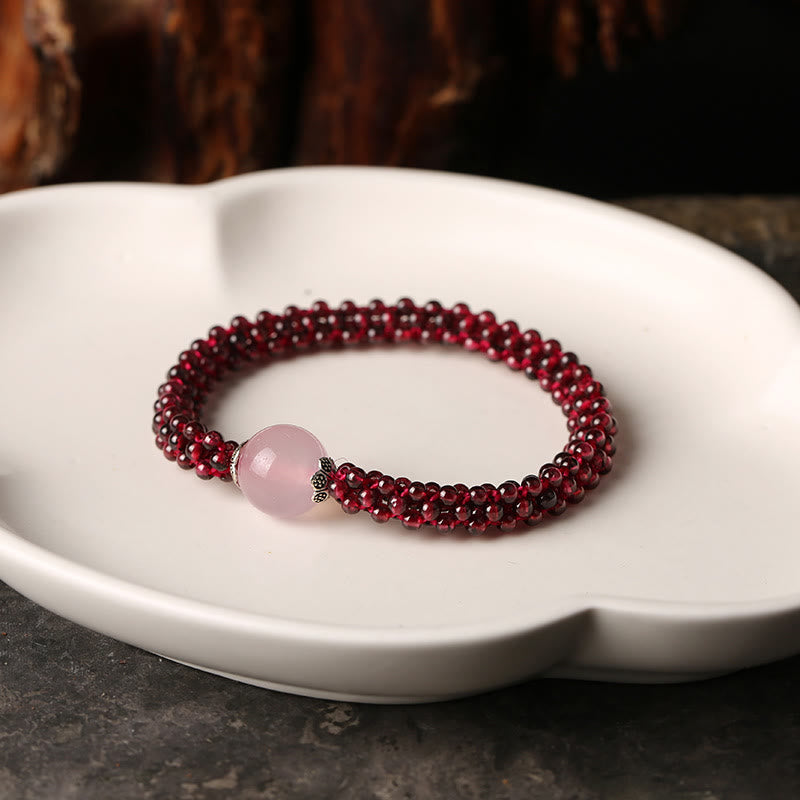Buddha Stones Naturalny Granat Różowy Kryształ Czerwony Agat Amazonit Koraliki Bransoletka Ochronna