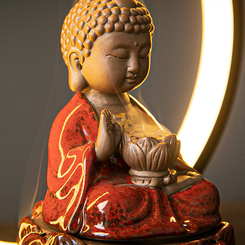 Buddha Stones Budda Lotos Cofający Dym Fontanna Ceramiczny Błogosławieństwo Kadzielnica Z Dekoracją Światła