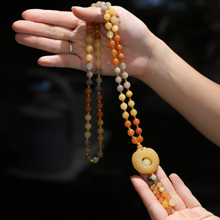 Naszyjnik z wisiorkiem z Buddha Stones Tybetański Złoty Jedwab Jadeit Bogactwo