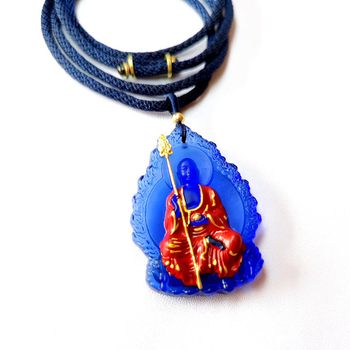Buddha Stones Ksitigarbha Budda Liuli Kryształowy Amulet Współczucia Naszyjnik Wisiorek - Niebieski Siedzący Ksitigarbha - image 10