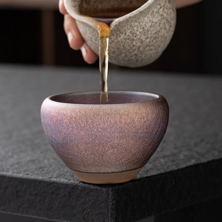 Buddha Stones Vintage Fioletowa Tęcza Chińska Jianzhan Kiln Change Porcelanowa Filiżanka Do Herbaty Kung Fu