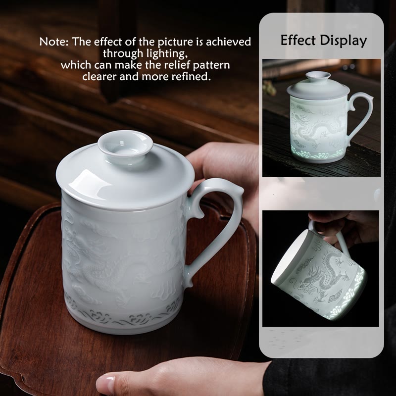 Buddha Stones Jingdezhen Linglong Porcelana Pomyślny Smok Feniks Łódź Gładkie żeglowanie Ceramiczna filiżanka do herbaty Biurowe filiżanki do herbaty 420 ml