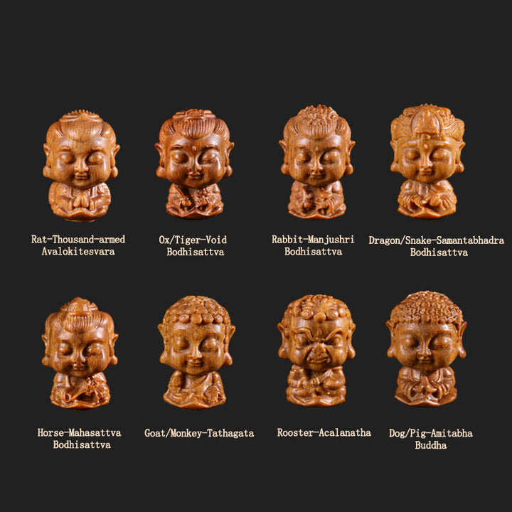 Chiński Zodiak Natal Budda Zielony Sandałowiec Lotos Grawerowany Pozytywny Dekoracja Domu