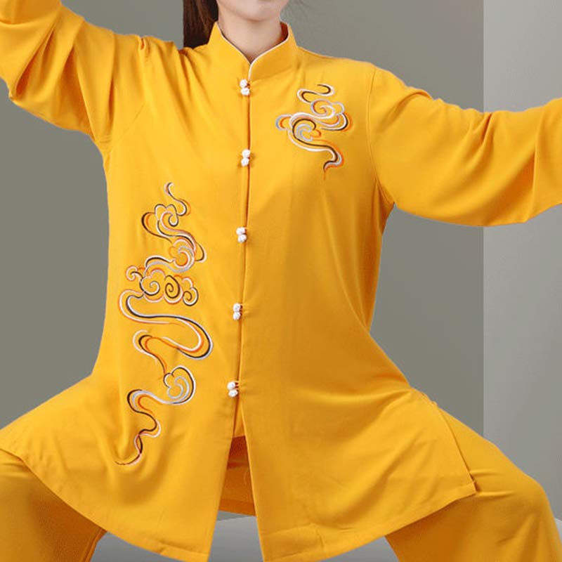 Buddha Stones Pomyślne Chmury Haft Medytacja Modlitwa Duchowy Zen Tai Chi Qigong Praktyka Unisex Zestaw Ubrań