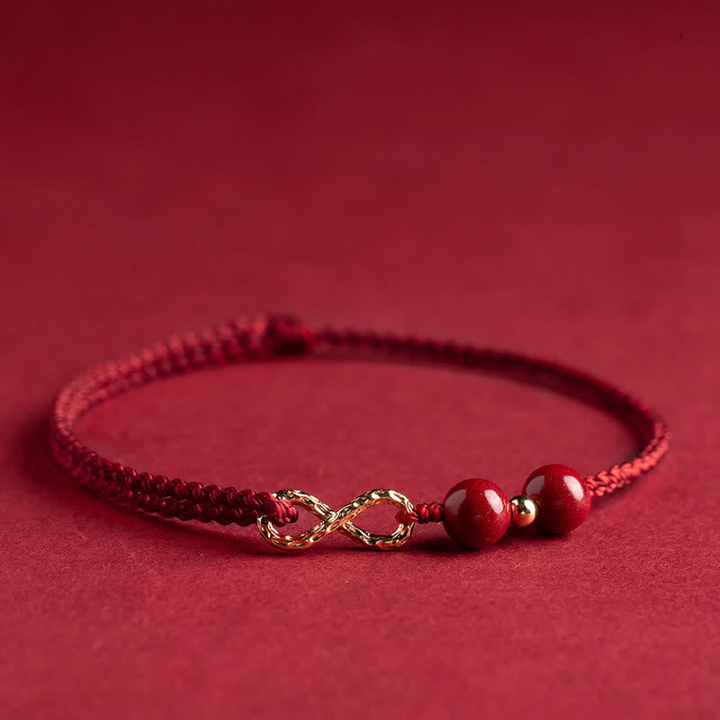 Buddha Stones Błogosławieństwo Cynobru Czerwony Sznurek 14K Złoty Symbol Nieskończoności Bransoletka na kostkę