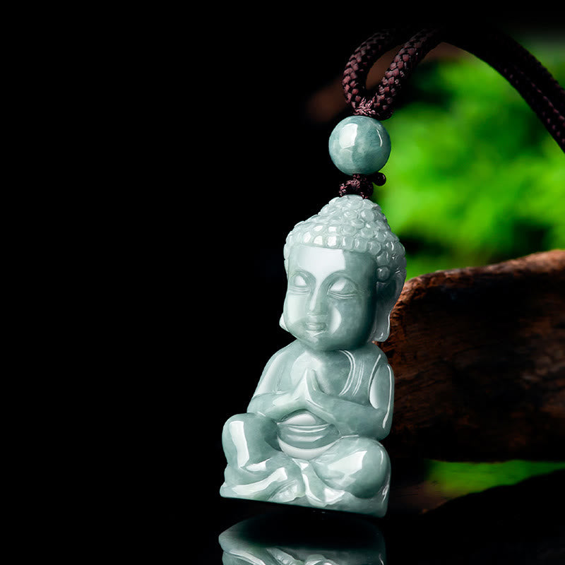 Buddha Stones Naturalny Jadeit Medytacja Budda Amulet Naszyjnik Wisiorek Spokoju - image 4